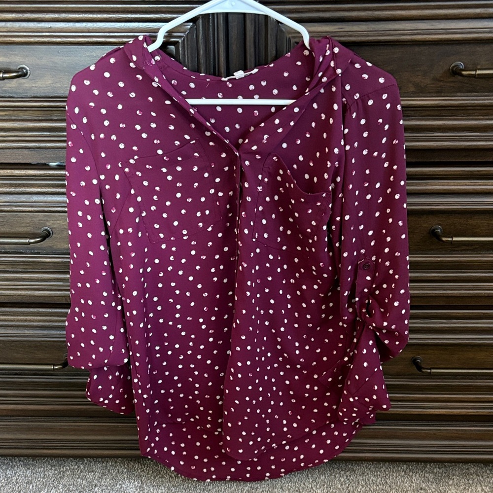 Maurices Burgundy Polka Dot Blouse